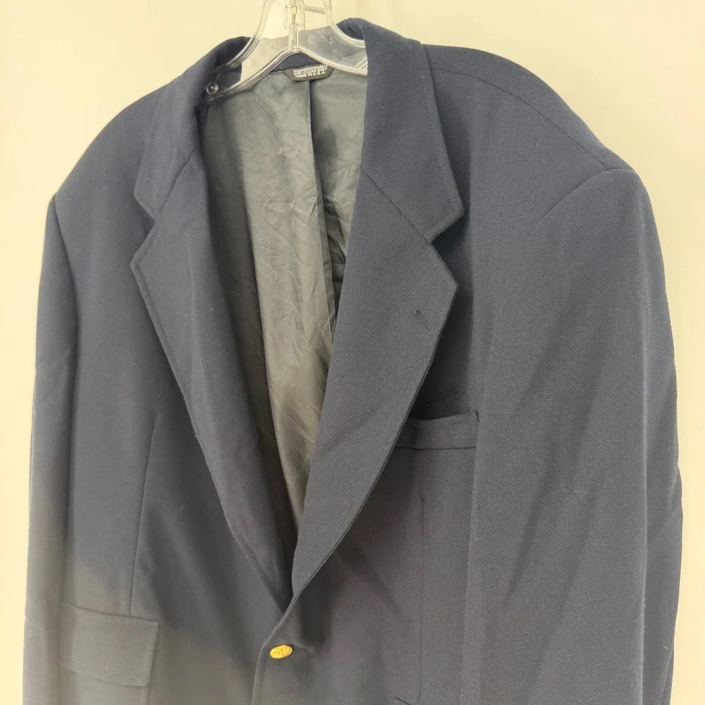 Hunt Valley Blazer Mens 46R Navy Blue Gold Crest Button USA Preppy Ivy Sport